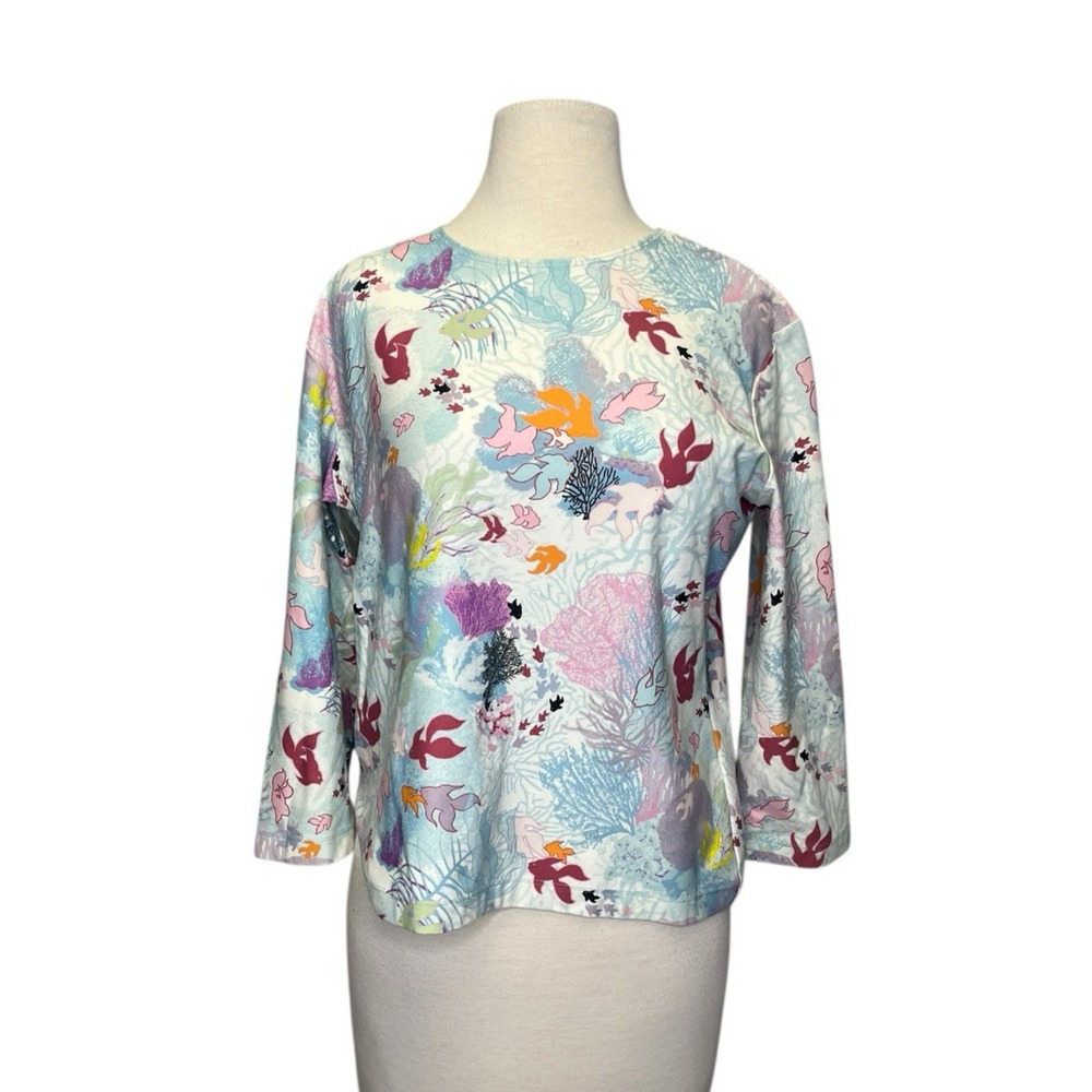 LEGGIADRO Soft Shaped Tee Shirt Fish Reef Ocean Coral Large Stretch Luxury sz 4